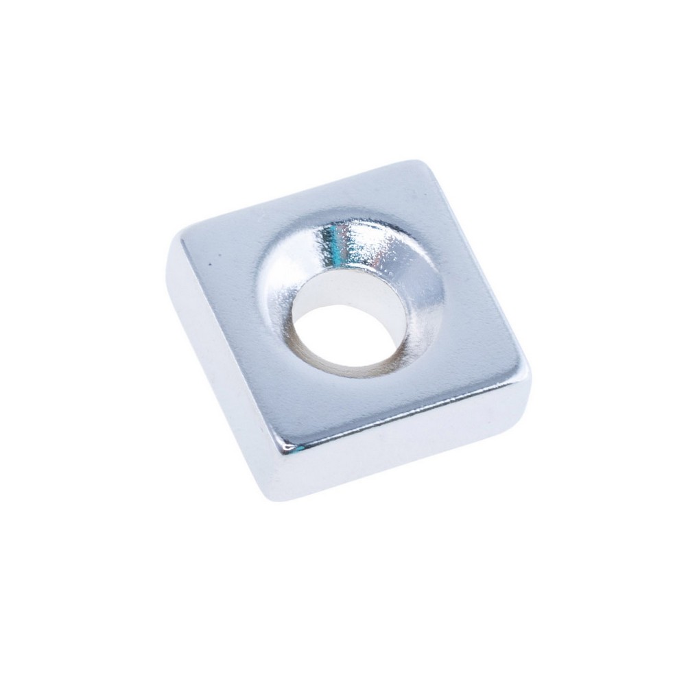 Магніт N38, NdFeB, Ni + Cu + Ni Block NdFeB Magnet with Countersunk, 10x10x4mm х d6,5/4