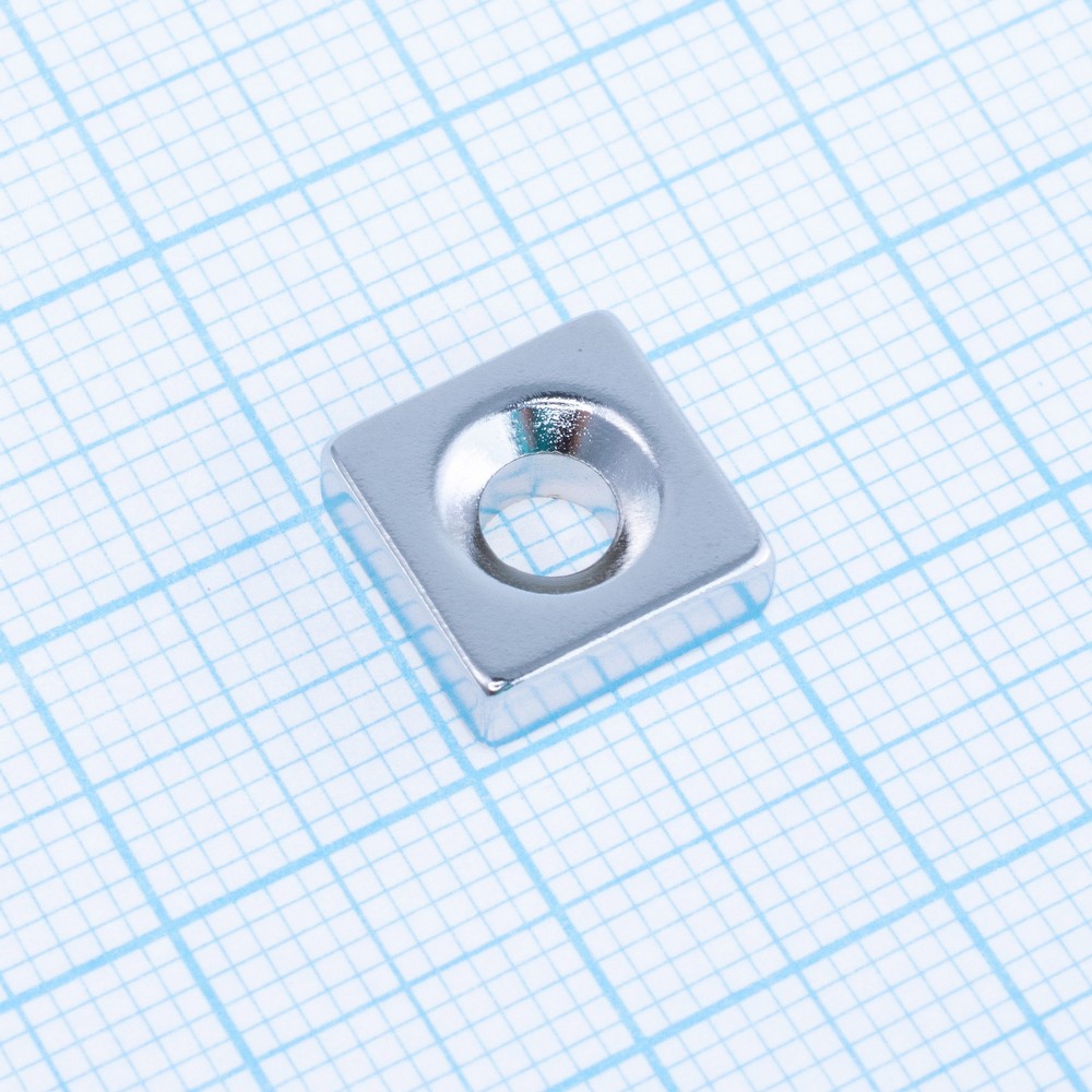 Магніт N38, NdFeB, Ni + Cu + Ni Block NdFeB Magnet with Countersunk, 10x10x4mm х d6,5/4