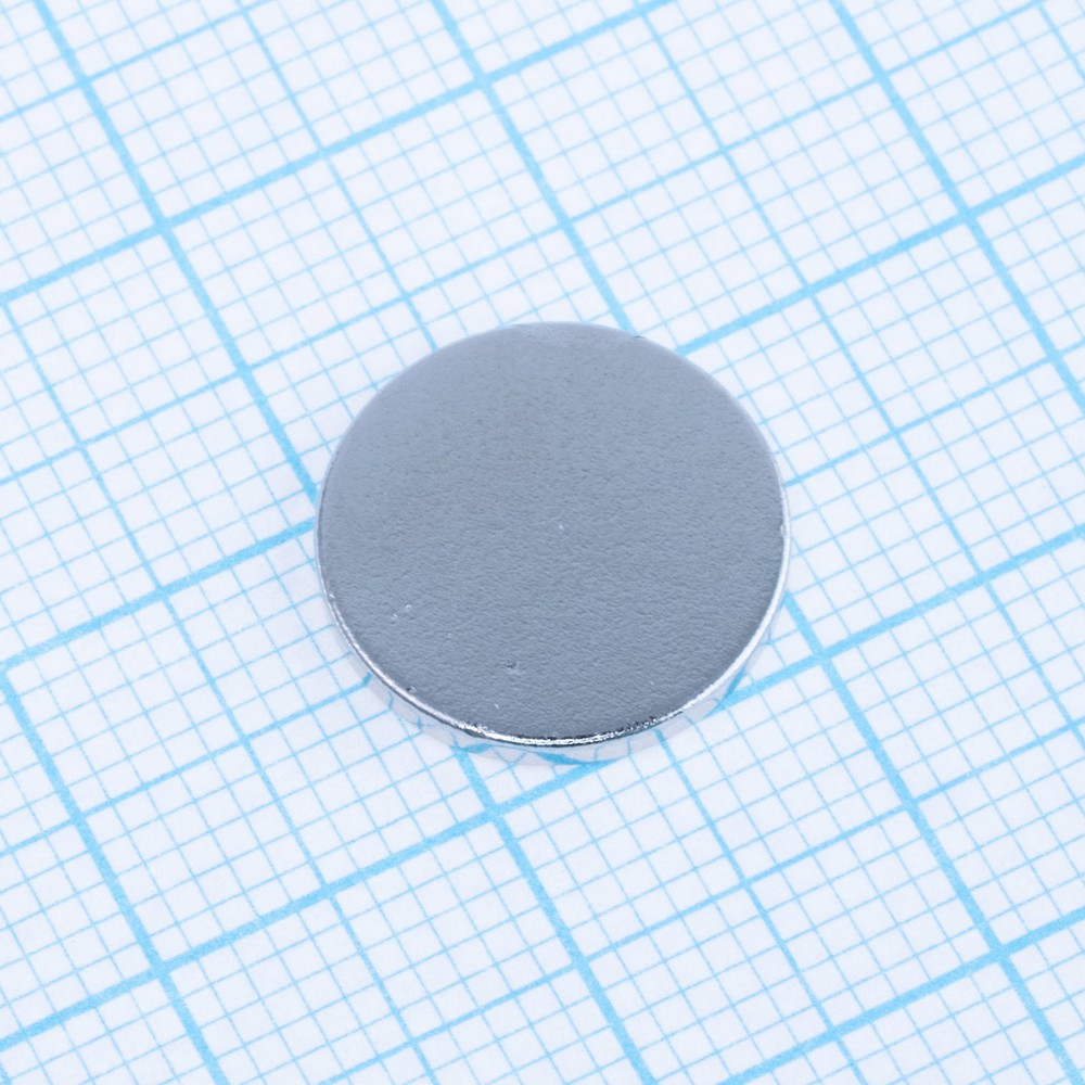 Магніт N38, NdFeB, Ni + Cu + Ni,  Cyl, D13 x 1,5mm
