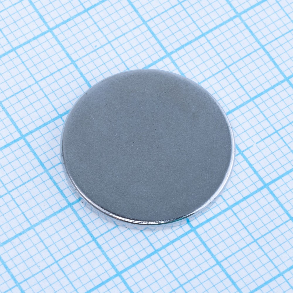 Магніт N38, NdFeB, Ni + Cu + Ni,  Cyl, D20 x 2mm
