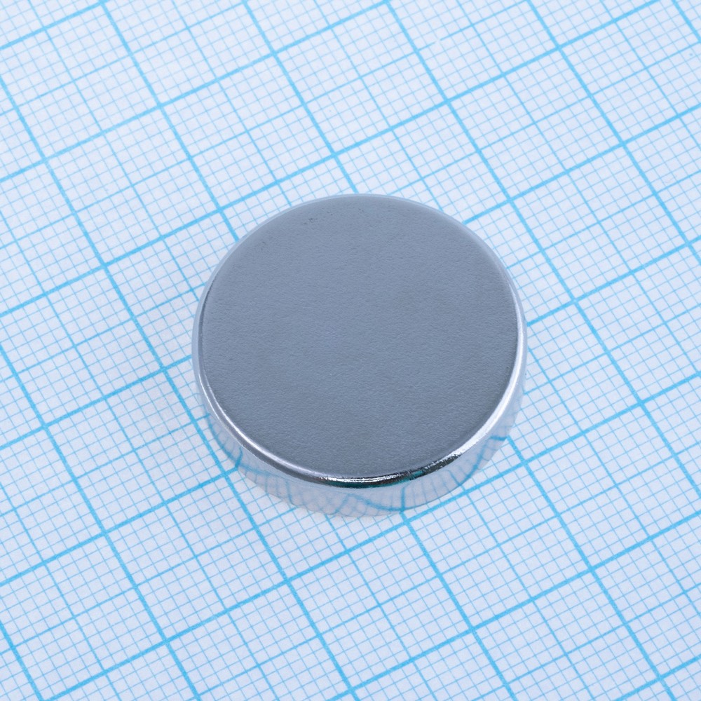 Магніт N38, NdFeB, Ni + Cu + Ni,  Cyl, D25 x 6mm