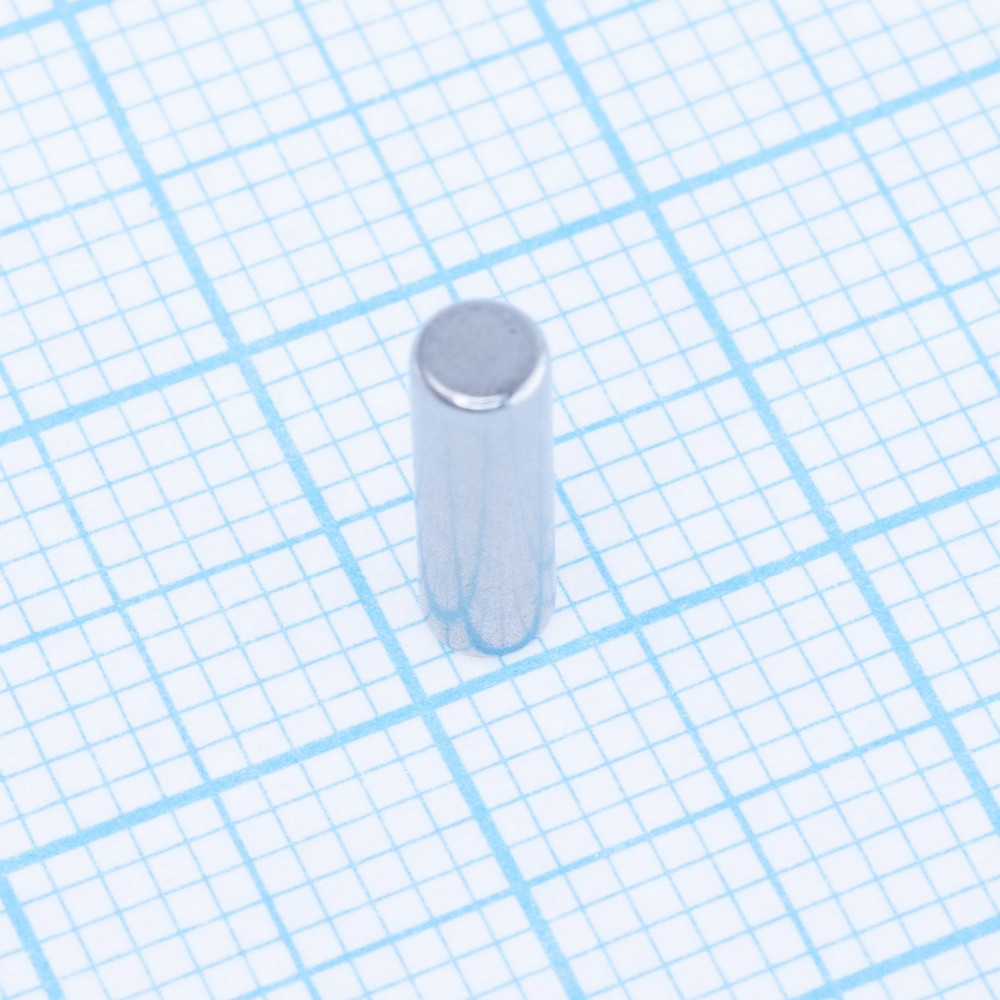 Магніт NdFeB, диск/циліндр D3 x 10 mm (N38), Ni + Cu + Ni (нікель)
