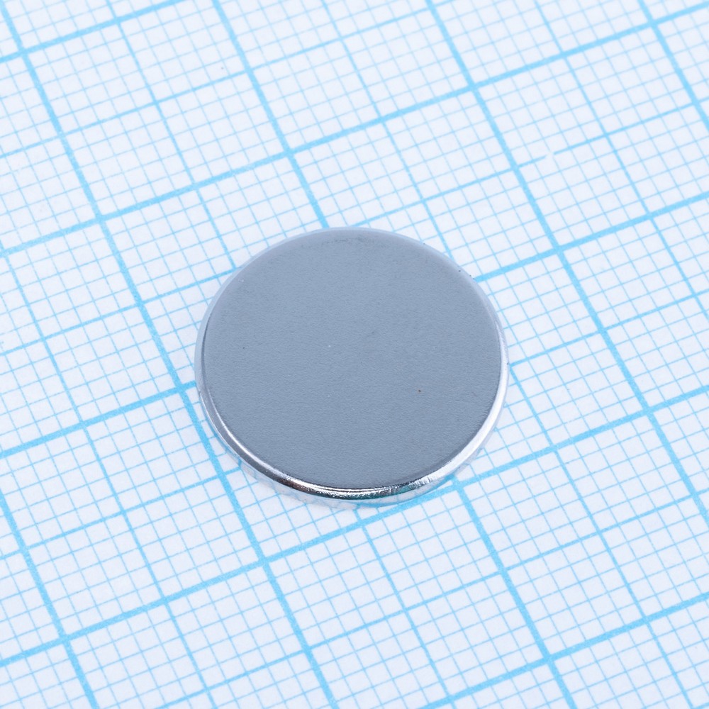 Магніт N50, NdFeB, Ni + Cu + Ni,  Cyl, D15 x 1.5mm