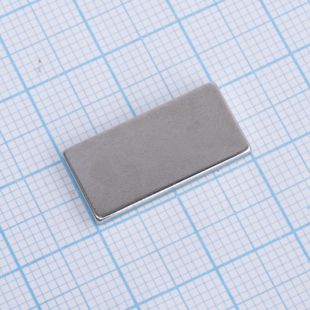 Магніт NdFeB, блок 20 x 10 x 2 mm (N38), Ni + Cu + Ni