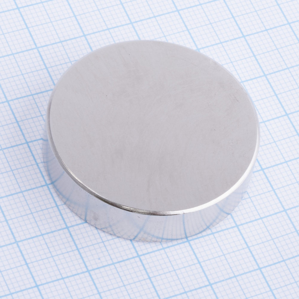 Магніт NdFeB, диск/циліндр D40 x10 mm (N38), Ni + Cu + Ni (нікель)