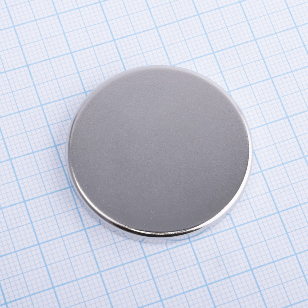 Магніт NdFeB, диск/циліндр D40 x 5 mm (N38), Ni + Cu + Ni (нікель)