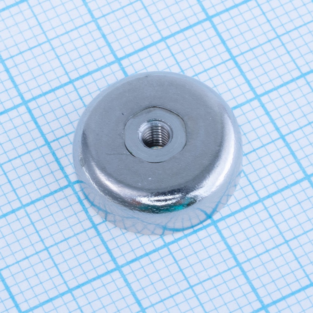 Магніт NdFeB Pot Magnet with Internal Thread, N38, Ni coating,Magnetized, NH16