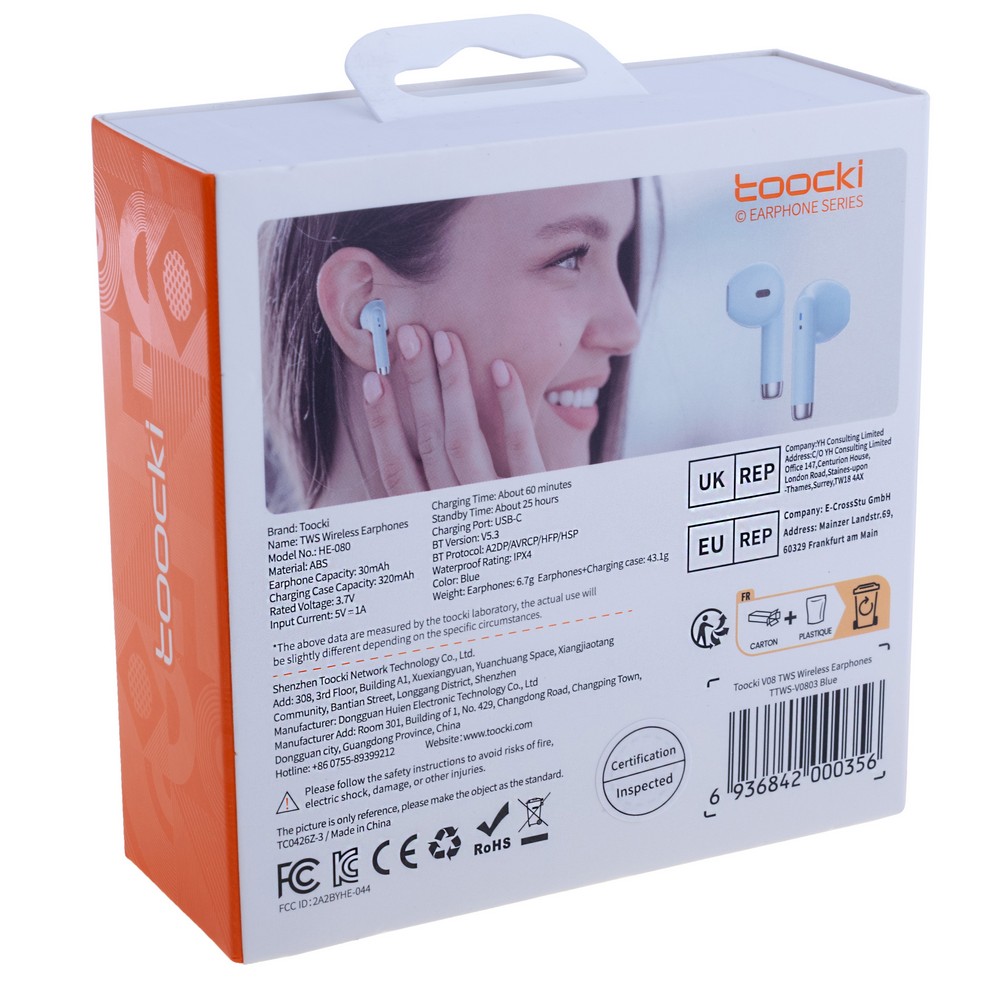 Навушники Bluetooth 5,3 HiFi, блакитні, TTWS-V0802