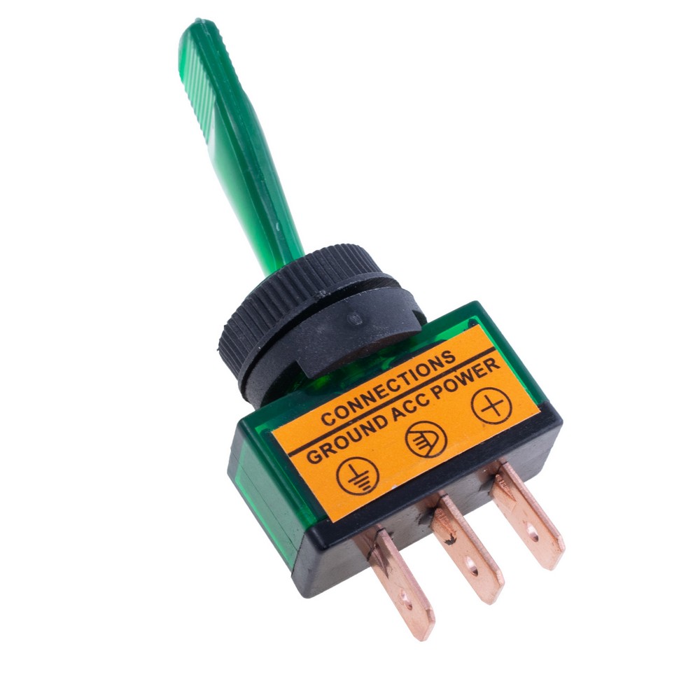 Тумблер зелений ON-OFF із підсвічуванням 12V/20A, ASW-13D green