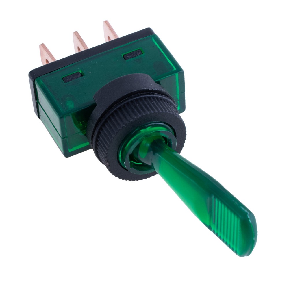 Тумблер зелений ON-OFF із підсвічуванням 12V/20A, ASW-13D green