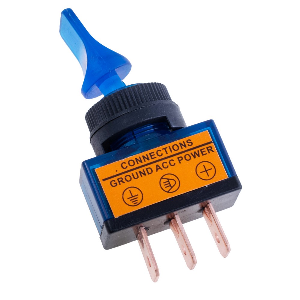 Тумблер синій ON-OFF із підсвічуванням 12V/20A, ASW-14D blue lamp