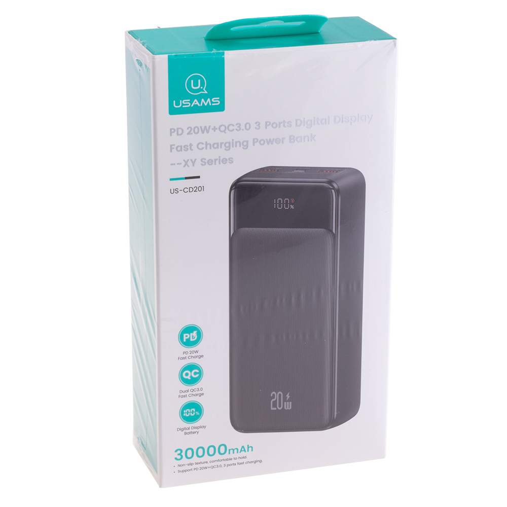 Power Bank 30000mAh (Rated Capacity: 18000mAh) US-CD201 PD20W+QC3.0 чорний (USAMS)