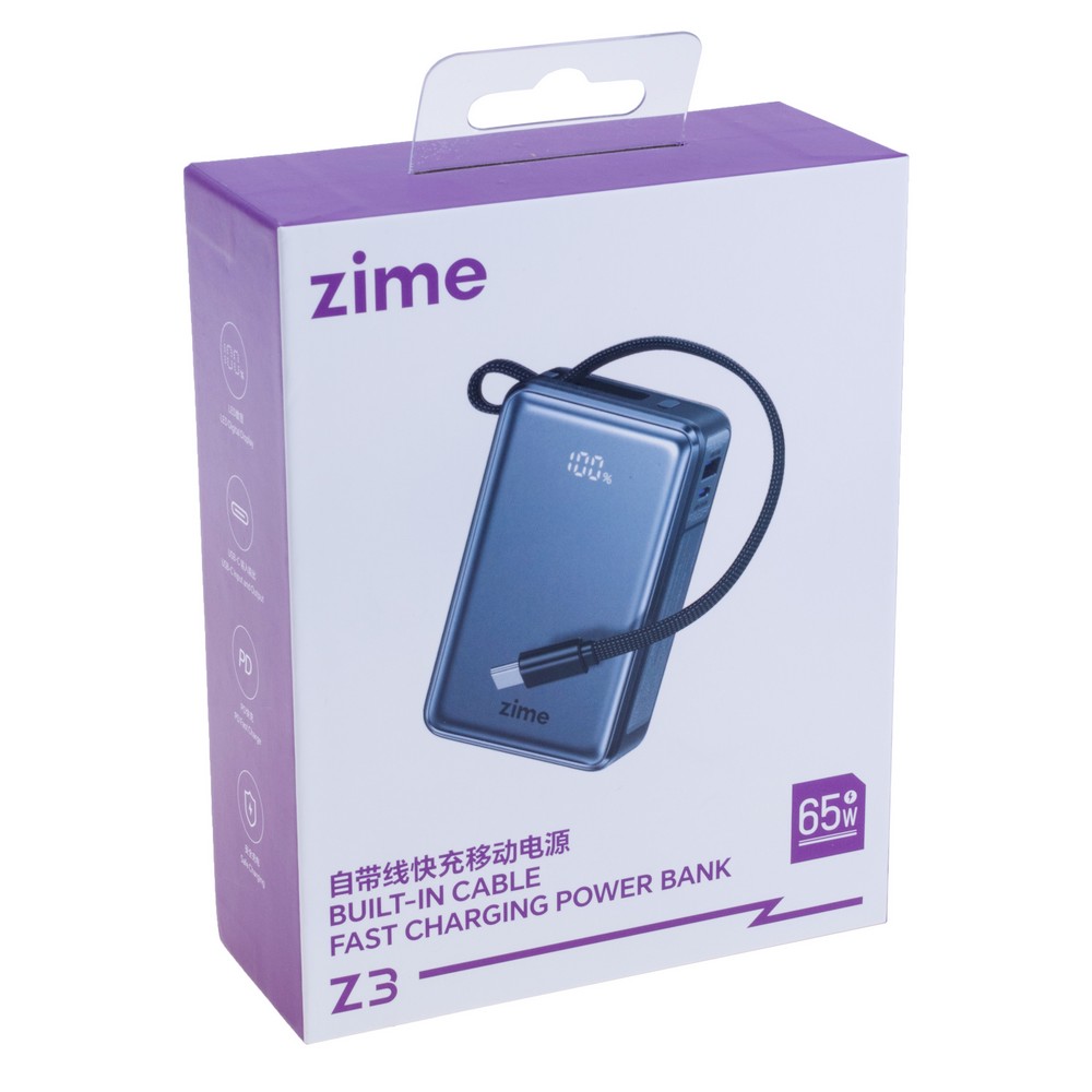 Power Bank Z3 20000mAh 77Wh, 11600mAh @ 5V/3A 65W max gray, zime