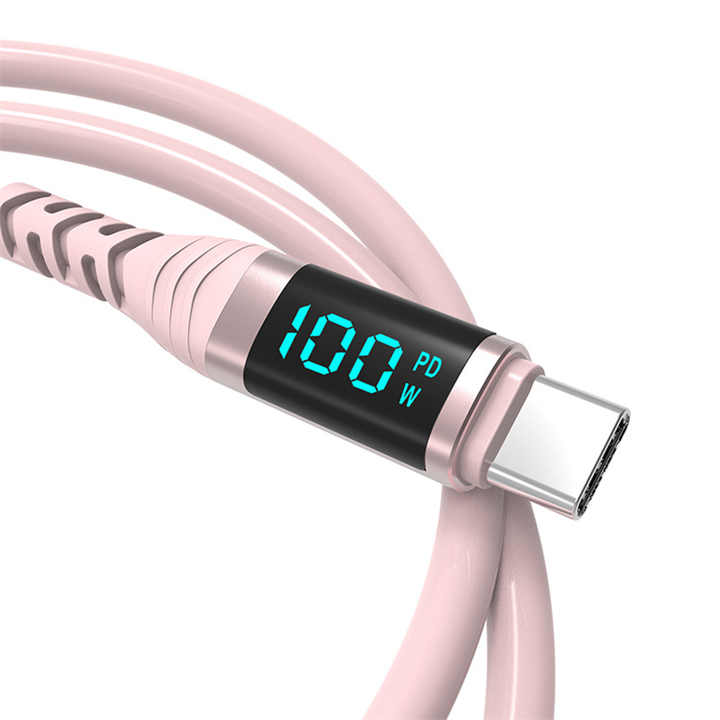 Провід рожевий з індикатором USB type-C male PD100W 2m