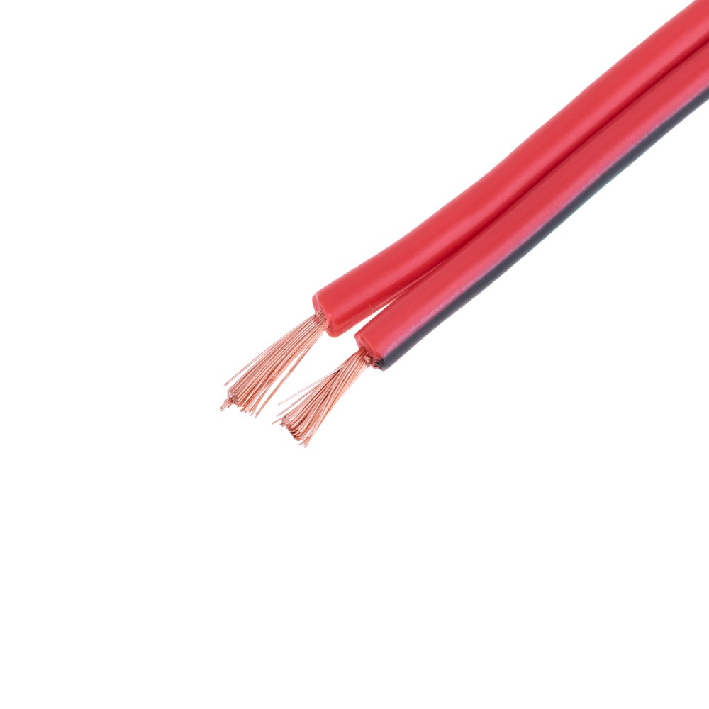 Провід живлення плоский 2-жильний 16AWG (1.5mm² PVC, 80/0.15/AS) червоний з чорною полоскою