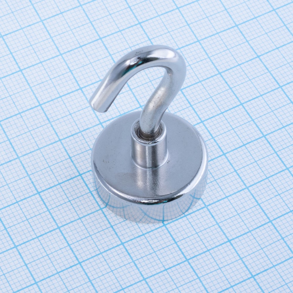 Магніт Pot Magnet with hook, N38, Ni coating, Magnetized, NE25