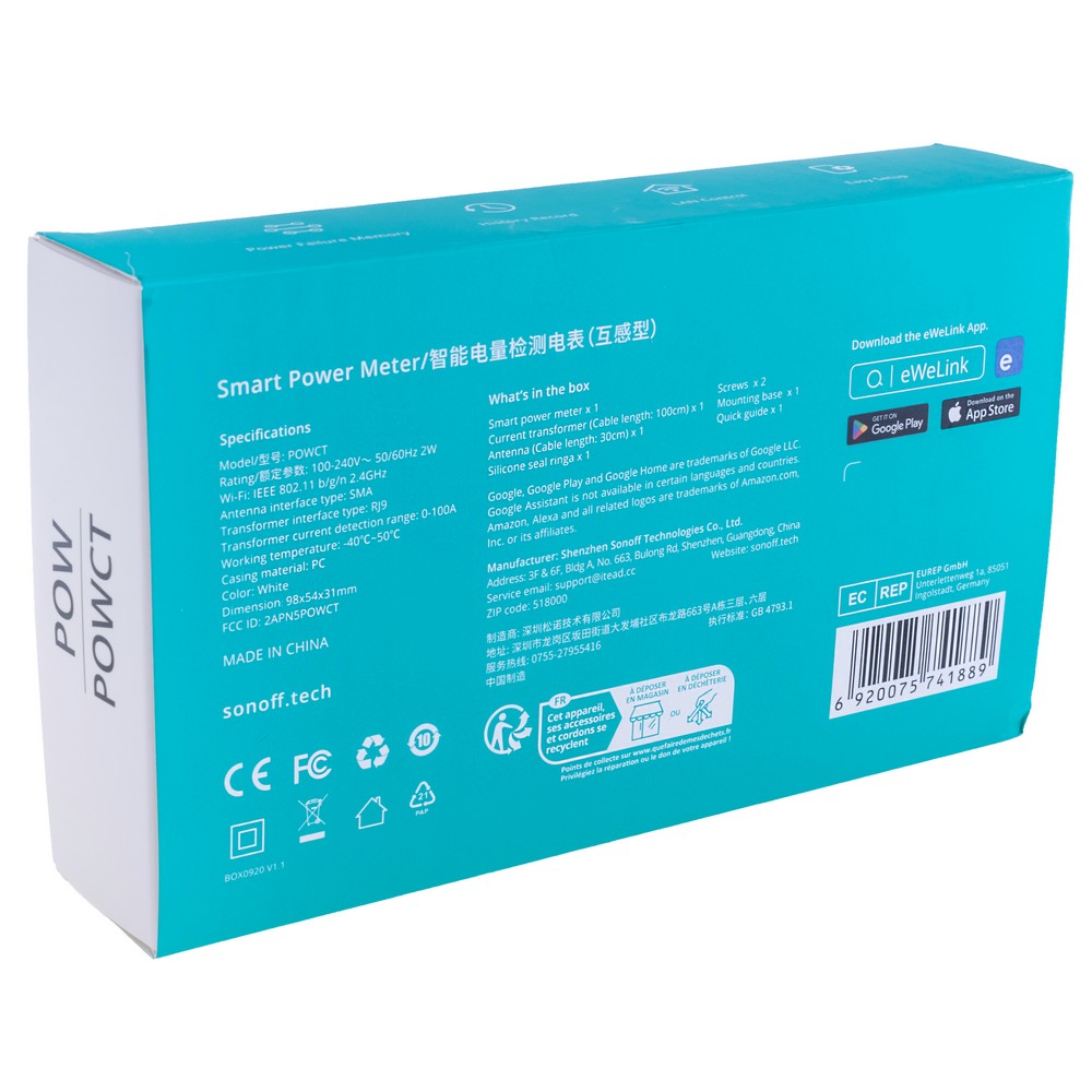 Розумне реле та вимірювач енергоспоживання, POWCT Switch (6920075741889 – Sonoff)