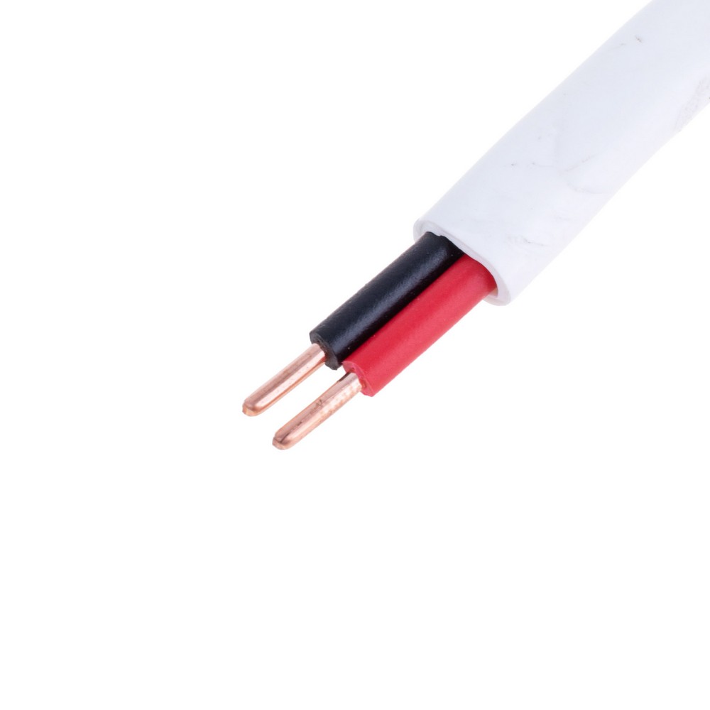 Провід плоский 2x1.5mm² одножильний в білій оболонці 16AWG (PVC, 2xD1.38mm) чорний, червоний