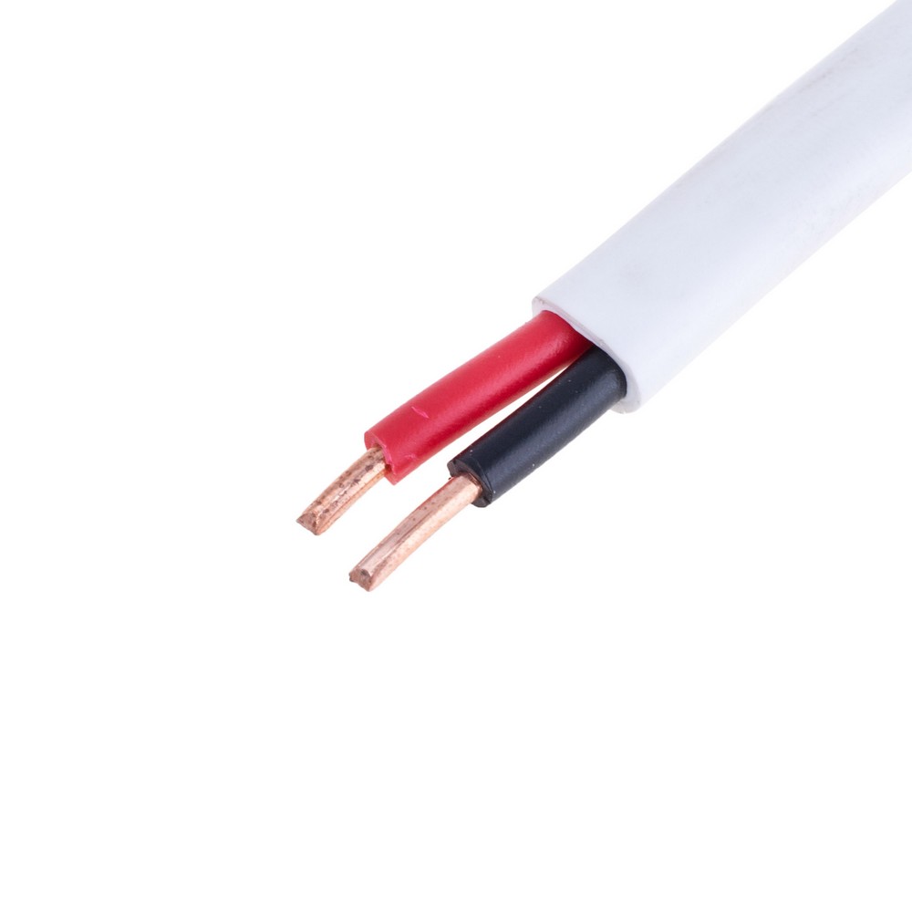 Провід плоский 2x2.5mm² одножильний в білій оболонці 14AWG (PVC, 2xD1.78mm) чорний, червоний