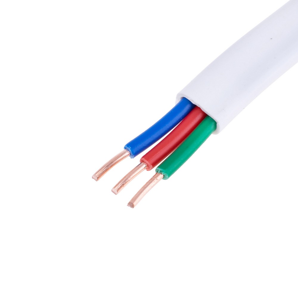 Провід плоский 3x1.5mm² одножильний в білій оболонці 16AWG (PVC, 2xD1.38mm) червоний, зелений, синій