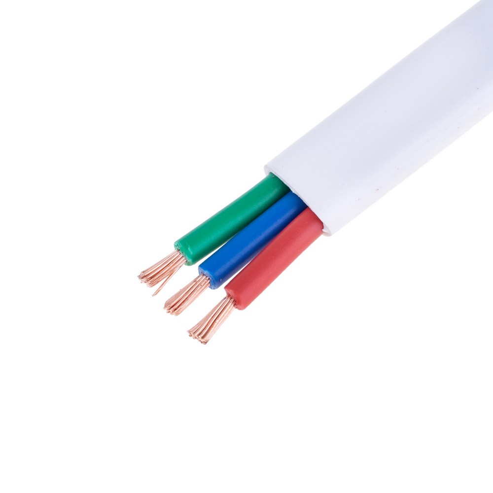 Провід плоский 3x2.5mm² багатожильний в білій оболонці 14AWG (PVC, 3 x 77xD0.2mm) червоний, зелений, синій