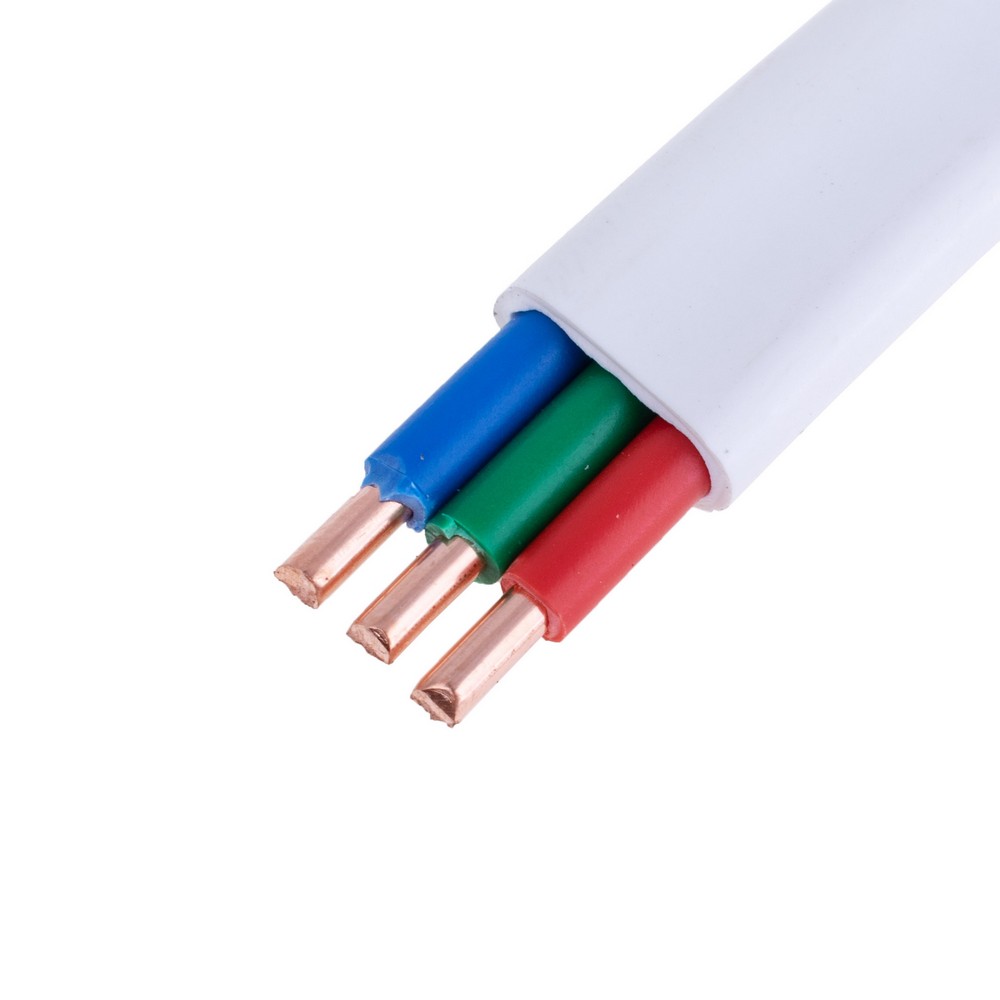 Провід плоский 3x6mm² одножильний в білій оболонці 10AWG (PVC, 2xD2.76mm) червоний, зелений, синій