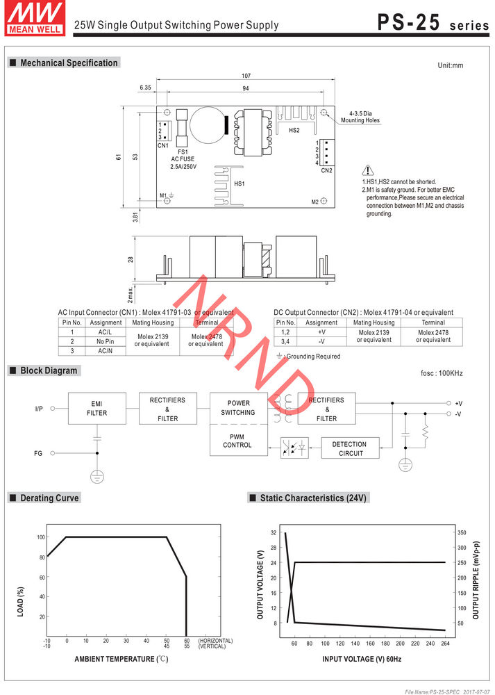 Блок живлення що вбудовується відкритий 25W 15V PS-25-15