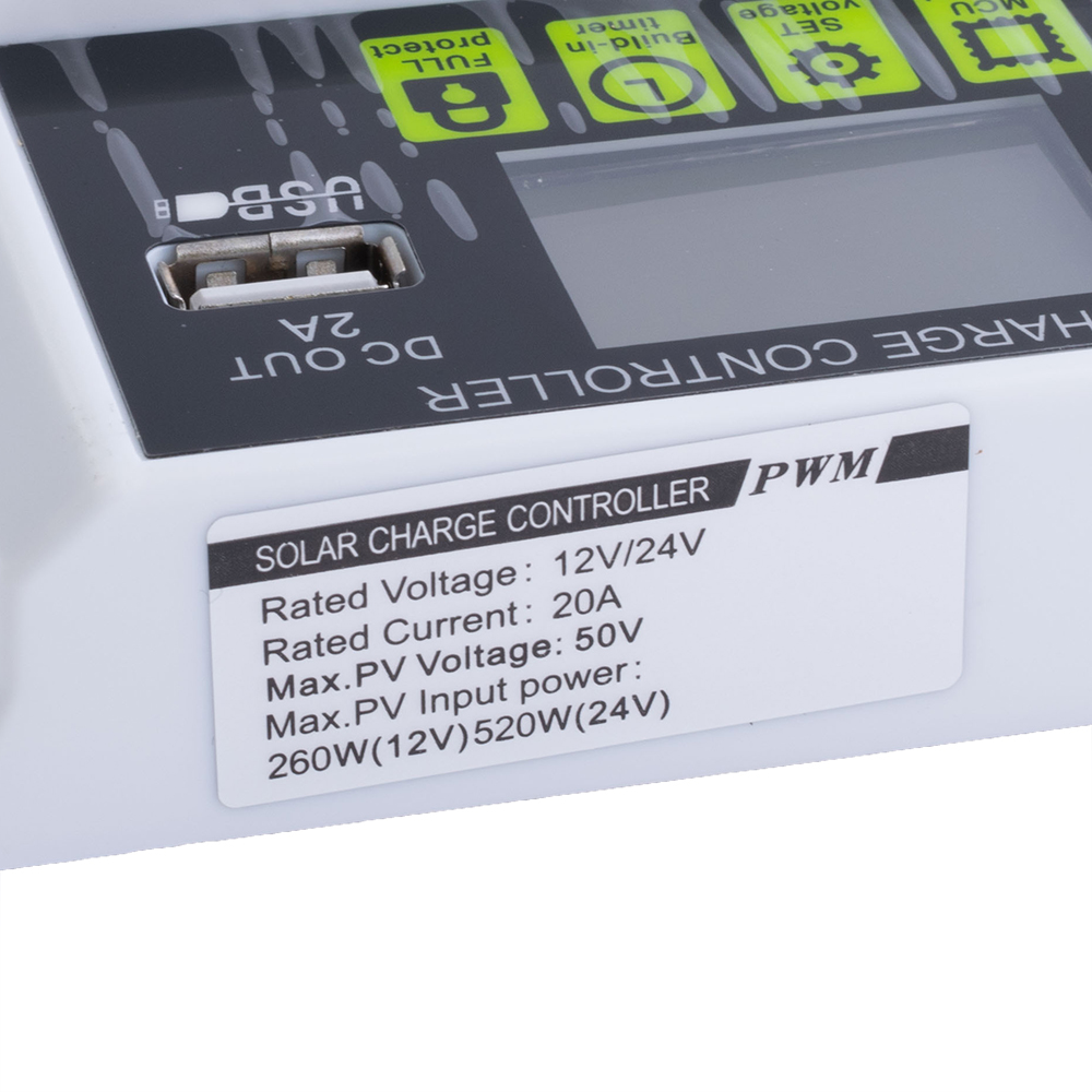 Контролер заряду сонячних панелей PWM 20А 12В/24В (KYZ-20A)