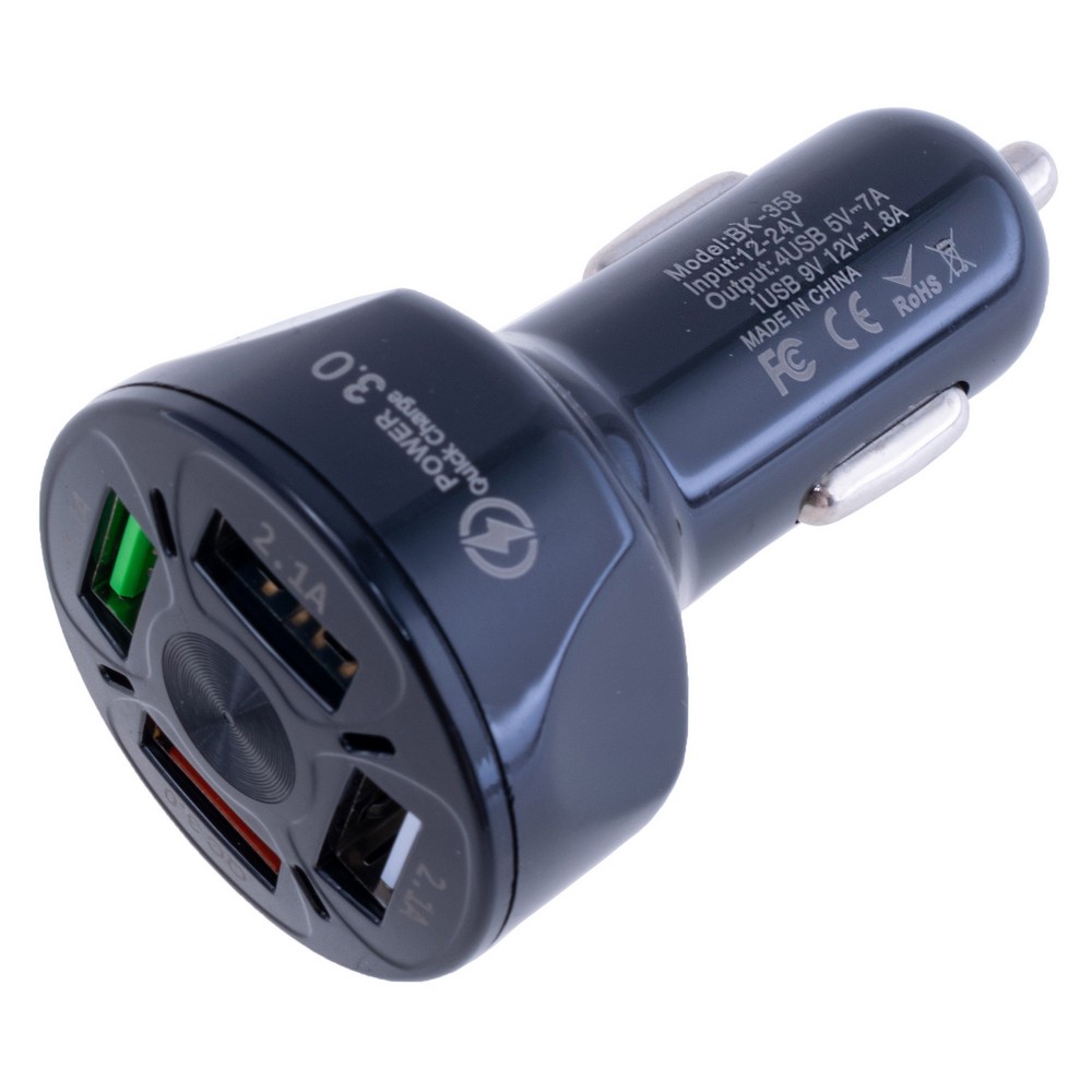 Універсальний зарядний пристрій QC3.0 4порта: 5V / 2.1A 1Порт: 9V-12V / 1.8A (4 порти USB / чорний) BK358