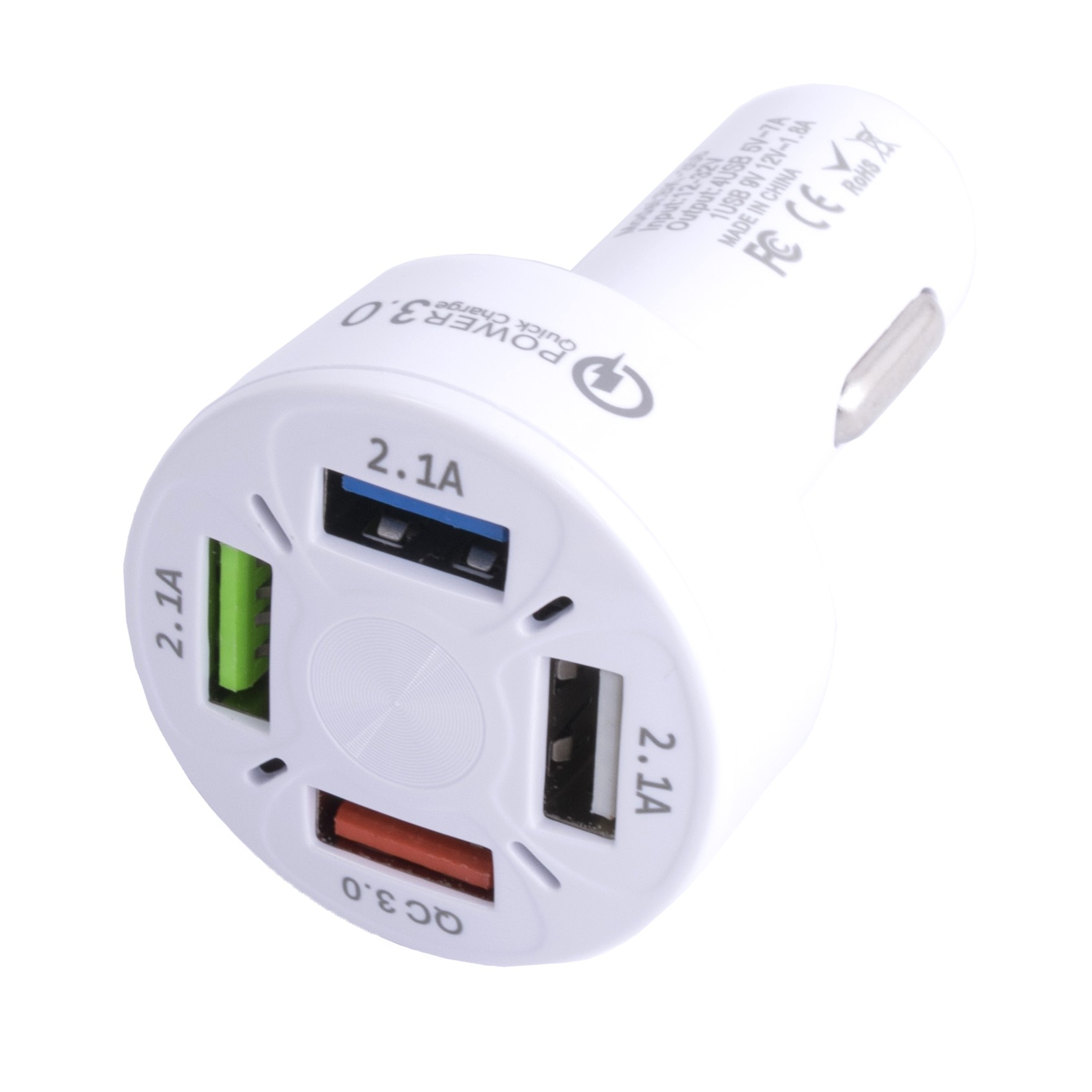 Універсальний зарядний пристрій QC3.0 4порта: 5V / 2.1A 1Порт: 9V-12V / 1.8A (4 порти USB / білий) BK358