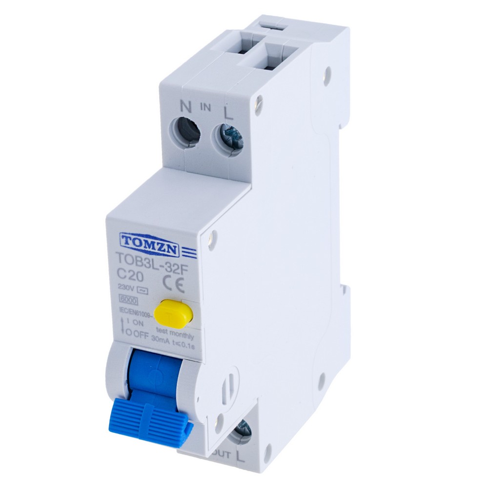 Диференційний автоматичний вимикач RCBO 1P+N 18MM 230V 6KA 20A