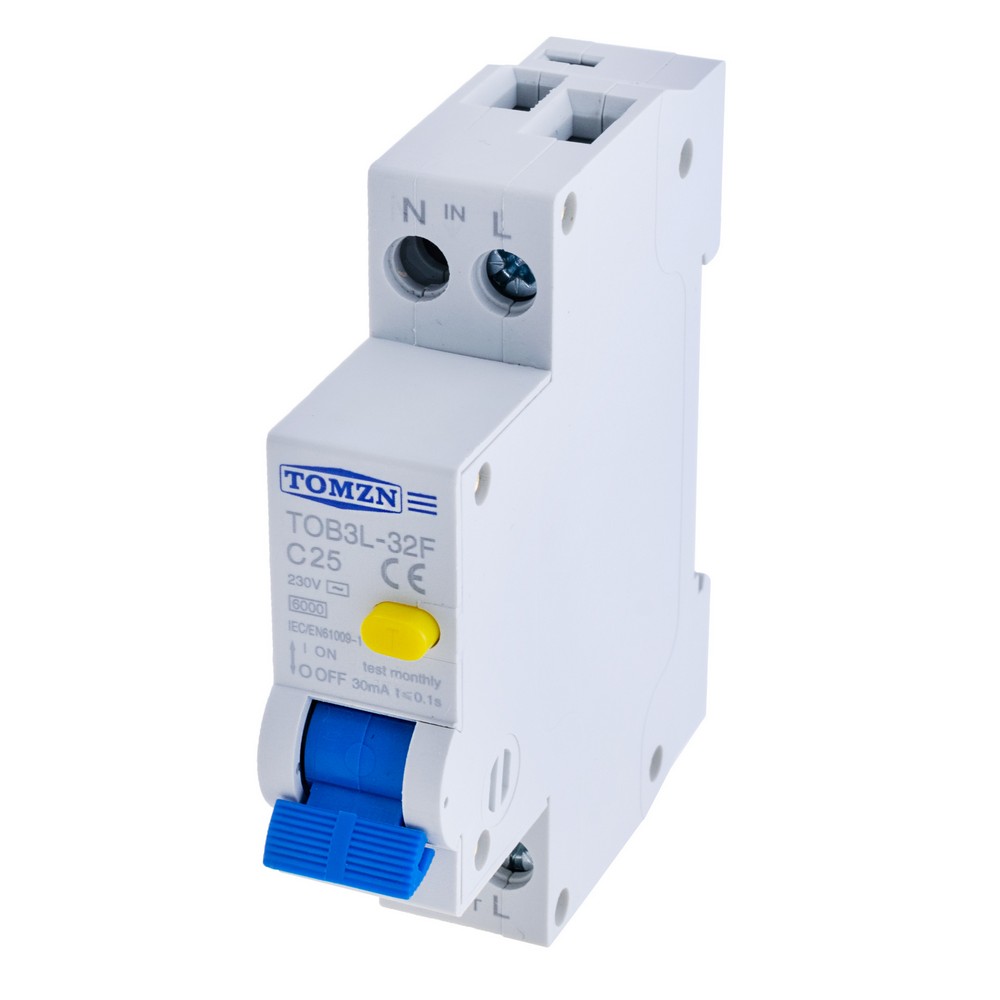 Диференційний автоматичний вимикач RCBO 1P+N 18MM 230V 6KA 25A