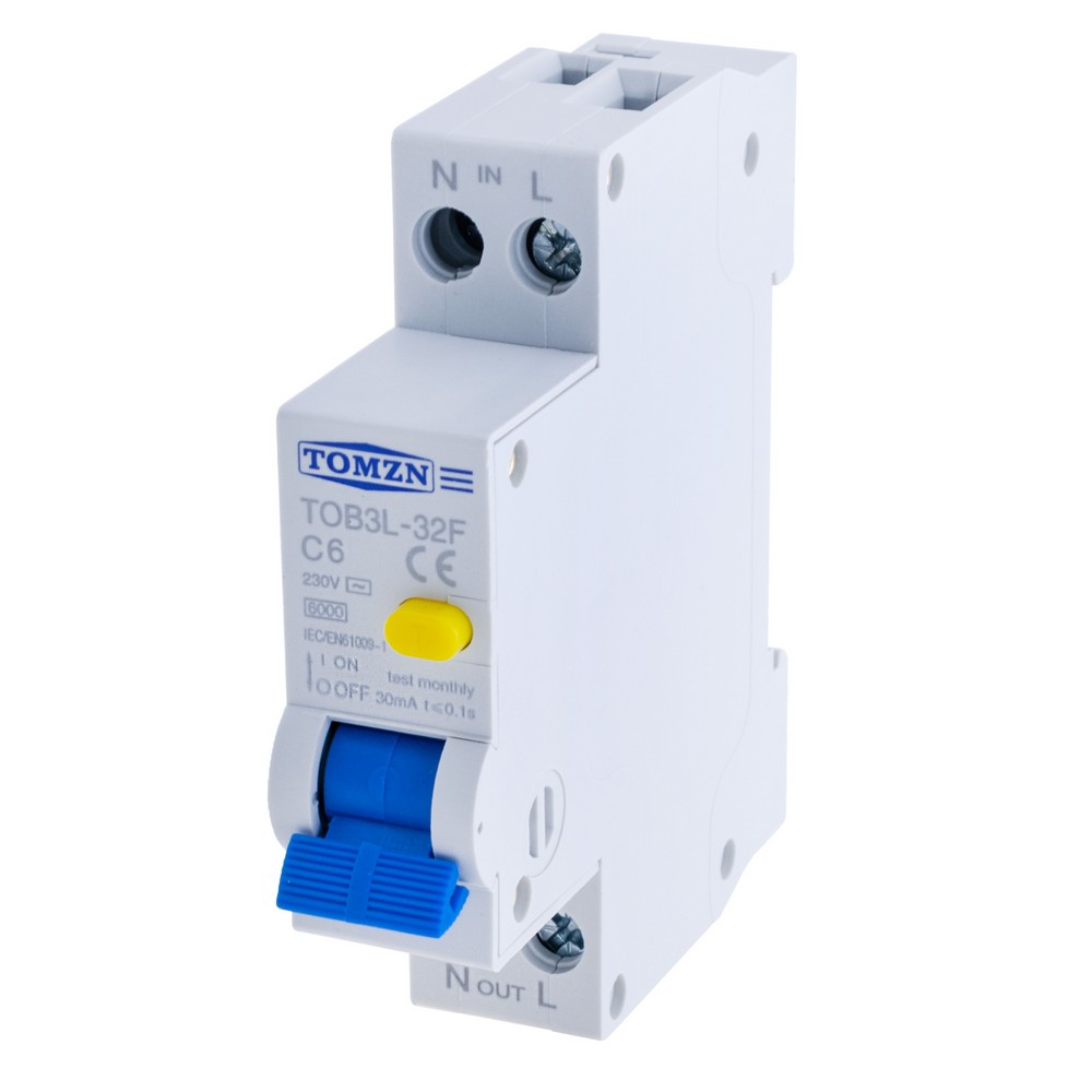 Диференційний автоматичний вимикач RCBO 1P+N 18MM 230V 6KA 6A