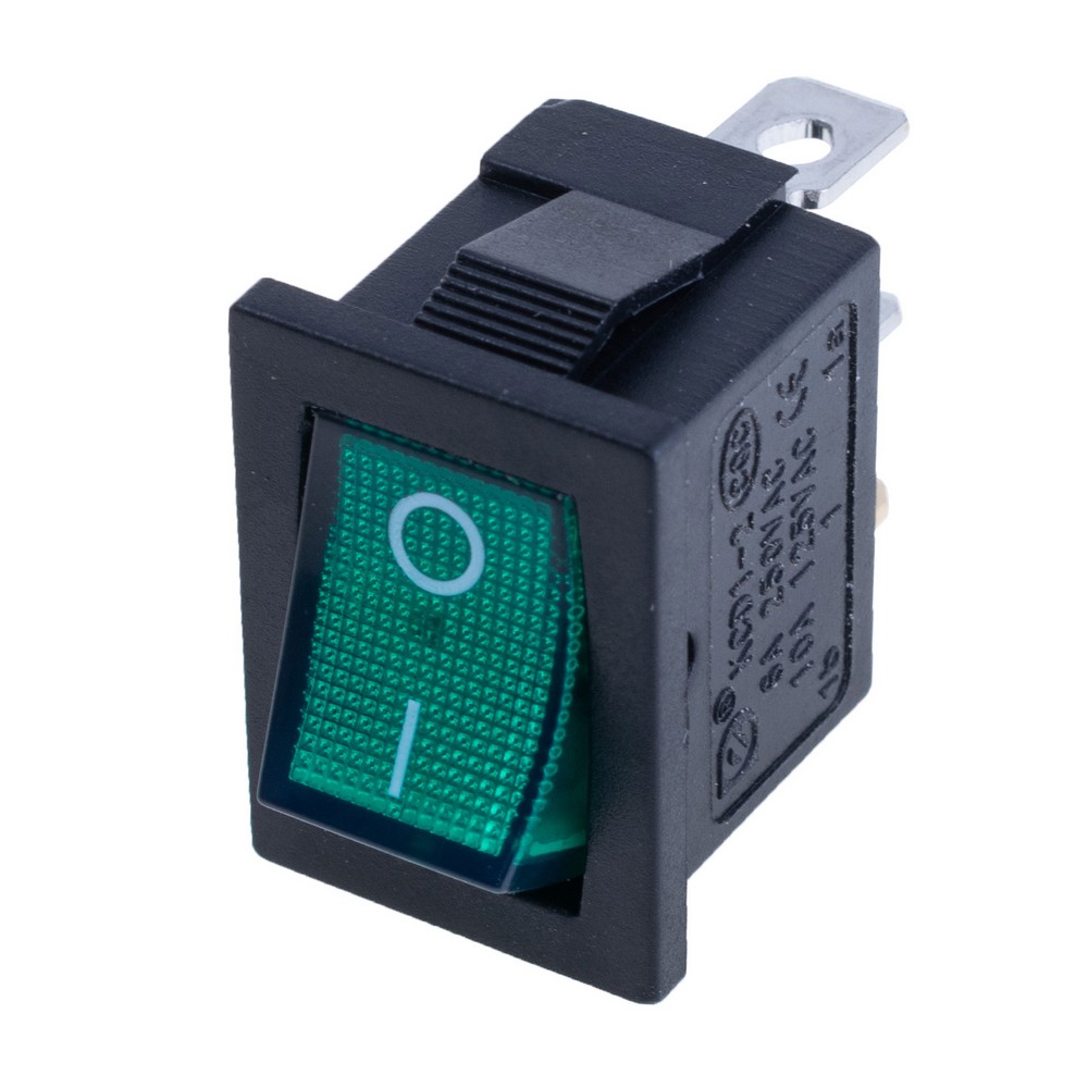 Перемикач Rocker, KCD1-2-101N GREEN BUTTON 12V