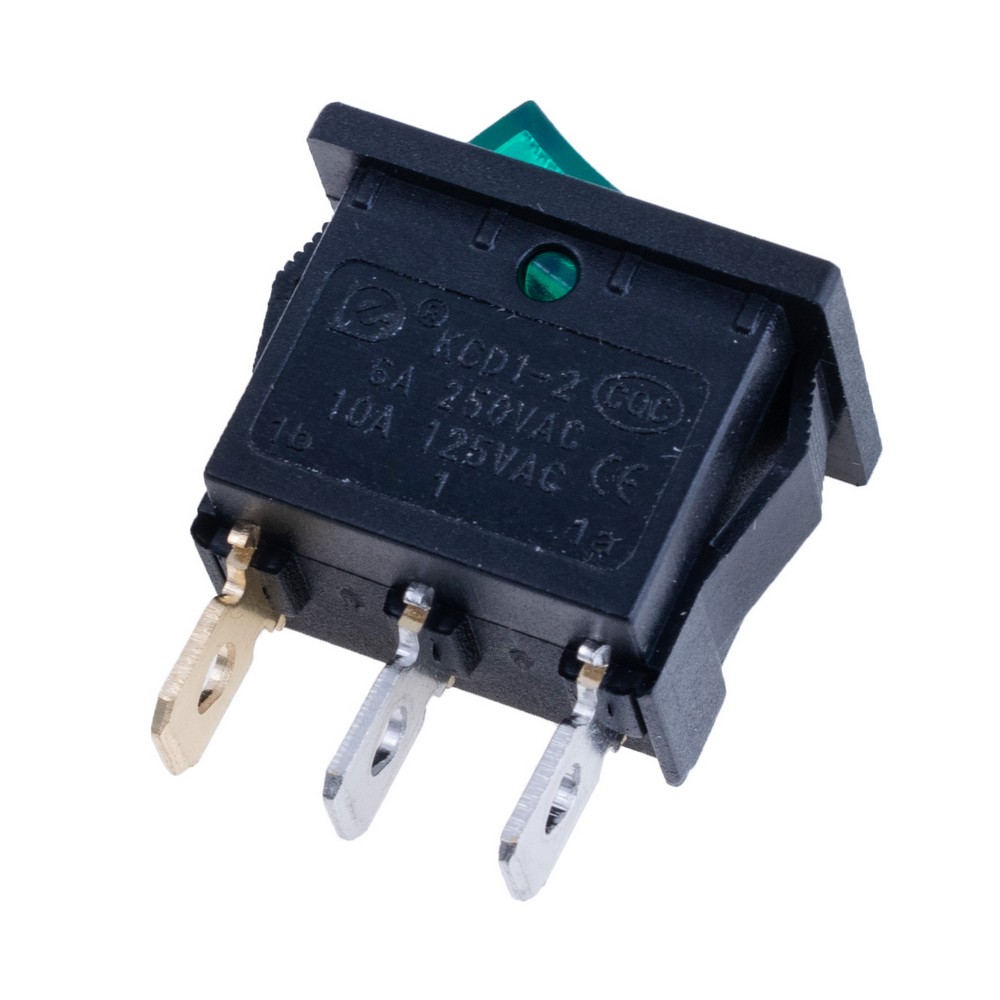 Перемикач Rocker, KCD1-2-101N GREEN BUTTON 12V Перемикач Rocker, KCD1-2-101N GREEN BUTTON 12V
