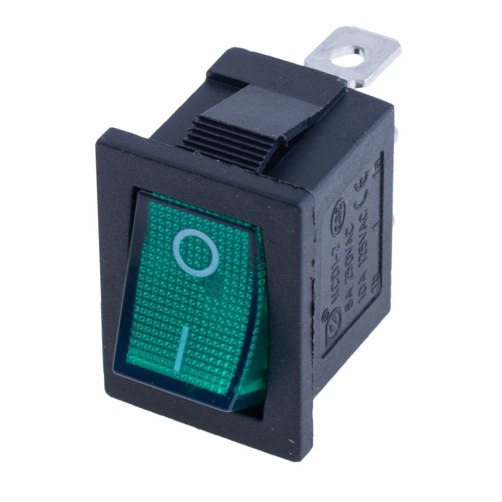 Перемикач Rocker, KCD1-2-101N GREEN BUTTON 220V
