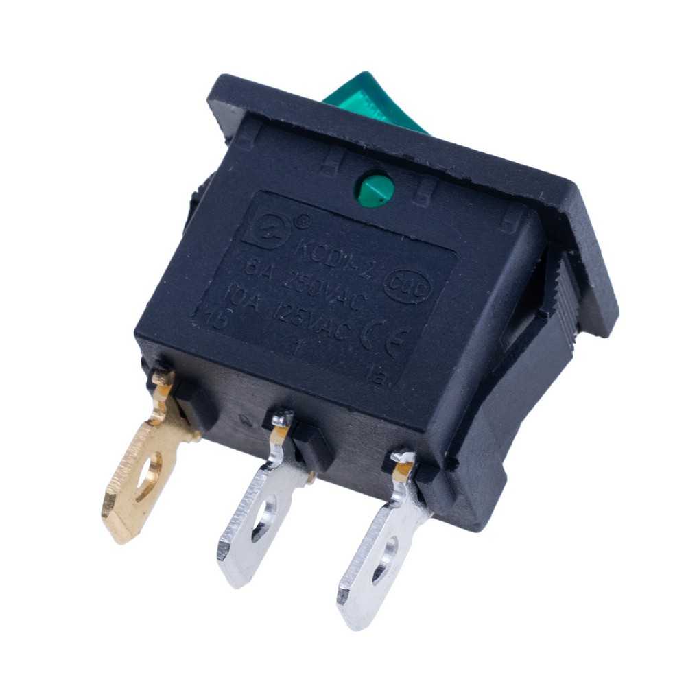 Перемикач Rocker, KCD1-2-101N GREEN BUTTON 220V Перемикач Rocker, KCD1-2-101N GREEN BUTTON 220V