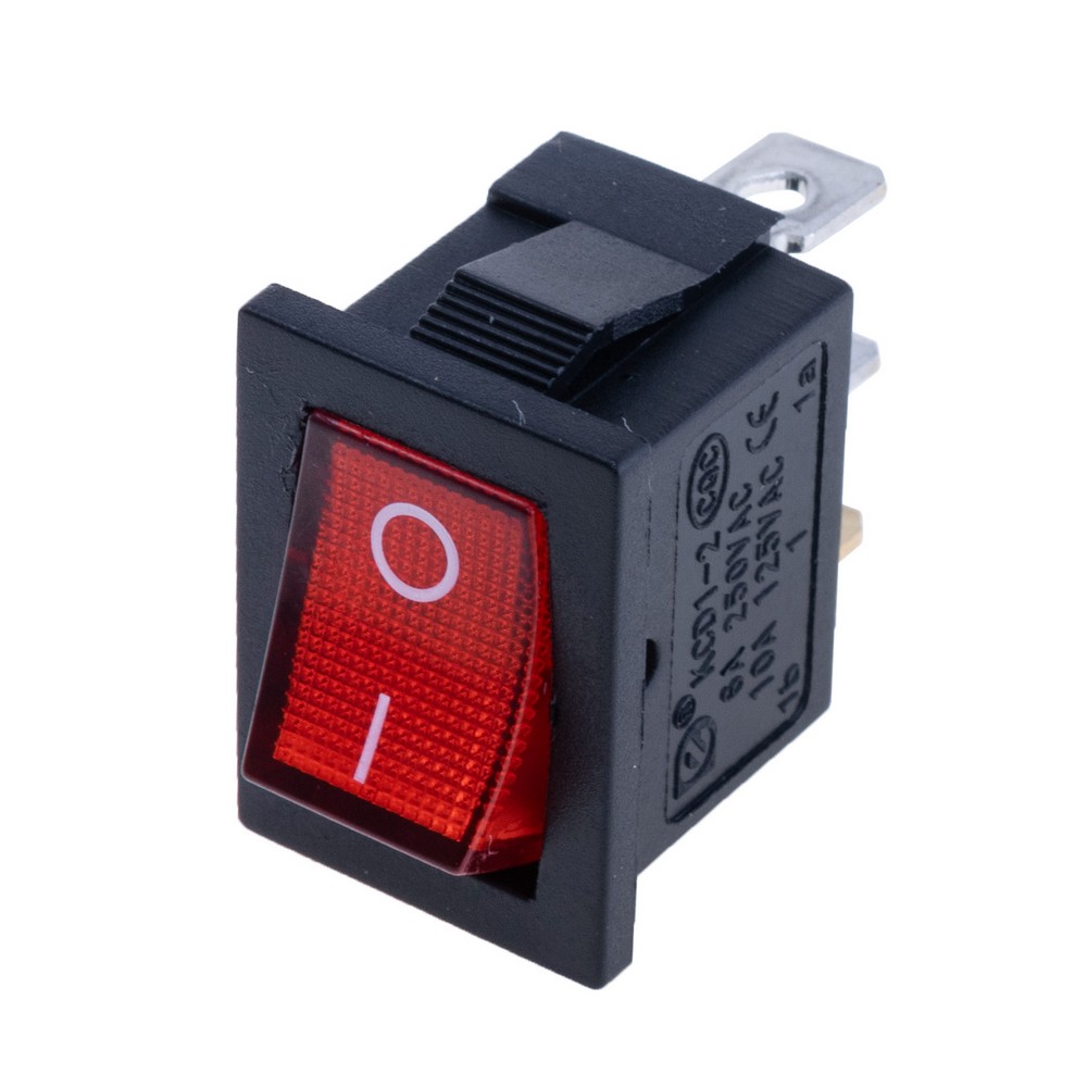 Перемикач Rocker, KCD1-2-101N RED BUTTON 220V