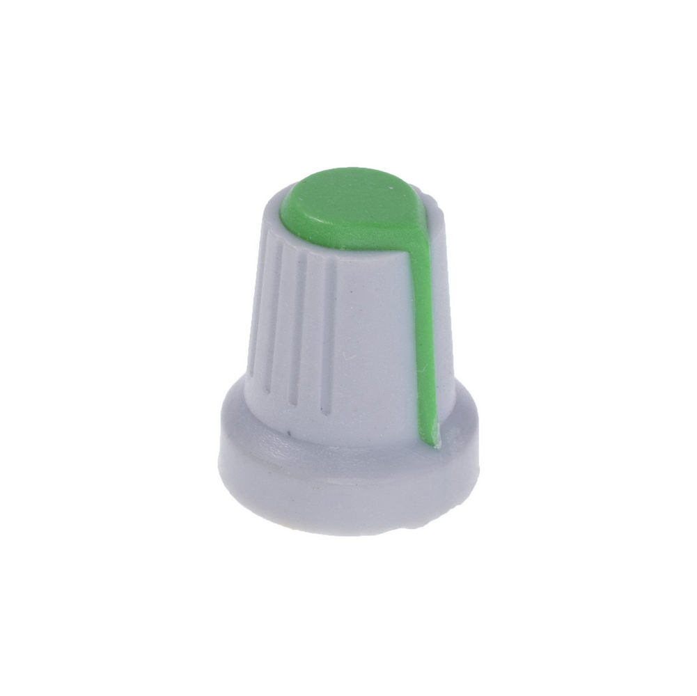 Ручка пластикова для потенціометра сіра з зеленою заглушкою