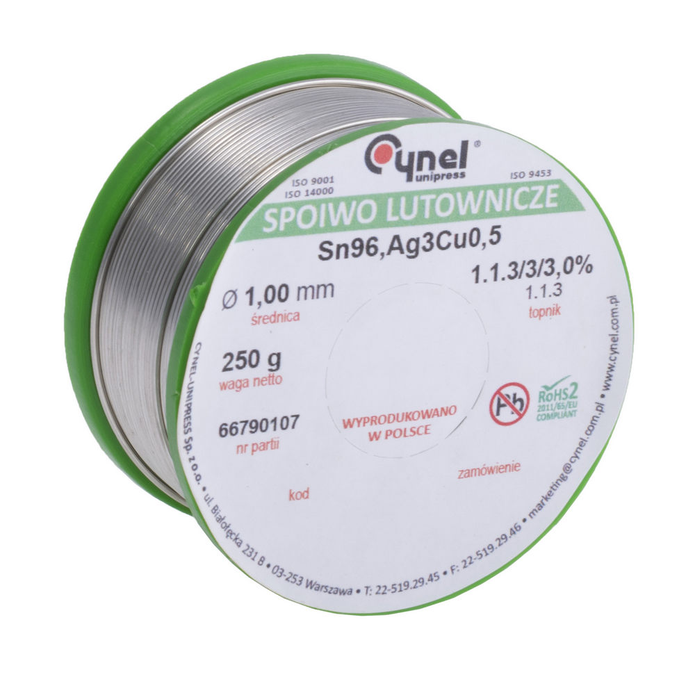 SAC305 (Sn96,5Ag3,0Cu0,5) 1.1.3/3/3% 1,0мм/250гр