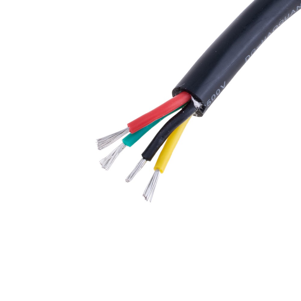Силіконовий провід 4-жильний в чорній оболонці 20AWG(0.5mm2 20/0.18/TS) чорний, червоний, жовтий, зелений
