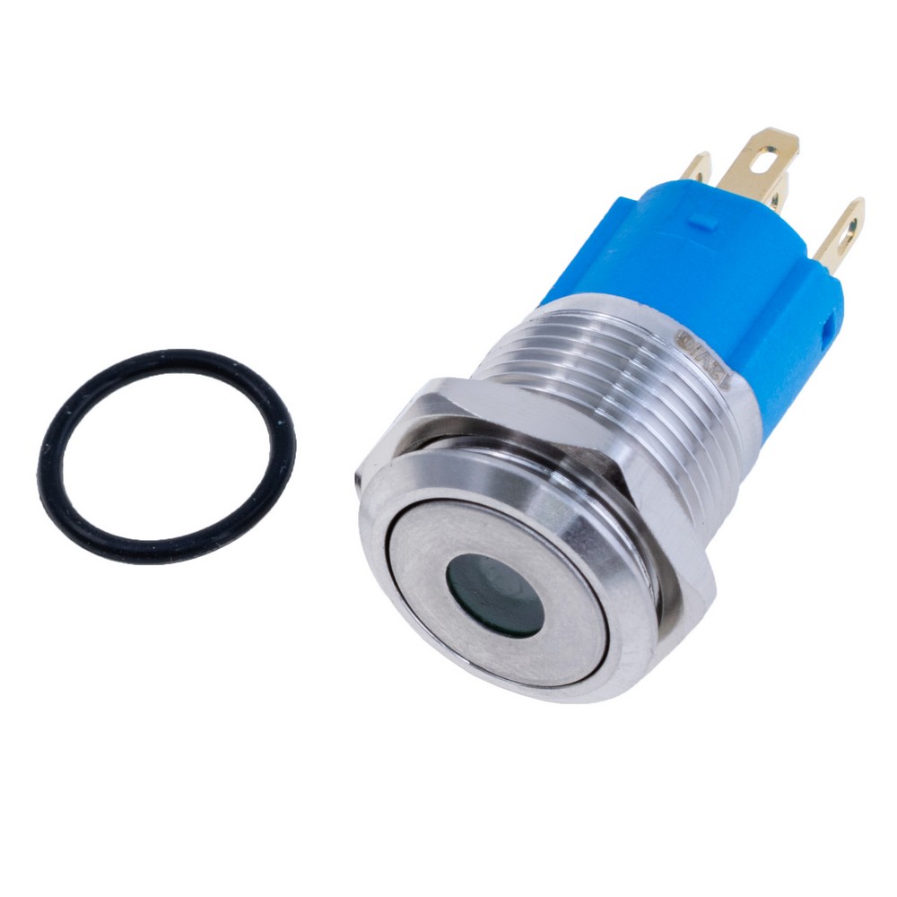 Кнопка антивандальна без фіксації SPDT з зеленим підсвічуванням 12V, LAS3-16F- 11DM/S