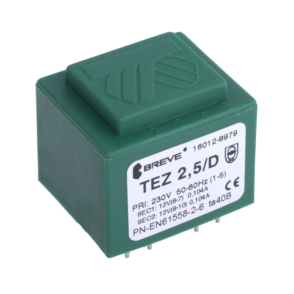 Трансформатор залитий 2,5VA, 2х12 V, TEZ2.5/D230/12-12V BREVE TUFVASSONS