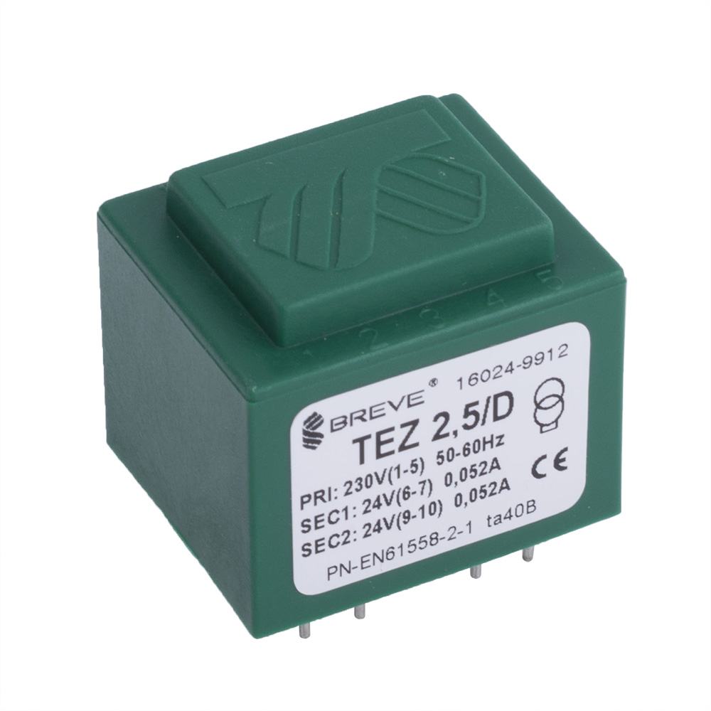 Трансформатор залитий 2,5VA, 2х24 V, TEZ2.5/D230/24-24V BREVE TUFVASSONS Трансформатор залитий 2,5VA, 2х24 V, TEZ2.5/D230/24-24V BREVE TUFVASSONS