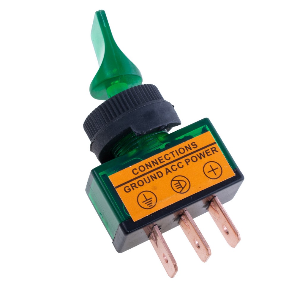 Тумблер зелений ON-OFF із підсвічуванням 12V/20A, ASW-14D green lamp Тумблер зелений ON-OFF із підсвічуванням 12V/20A, ASW-14D green lamp
