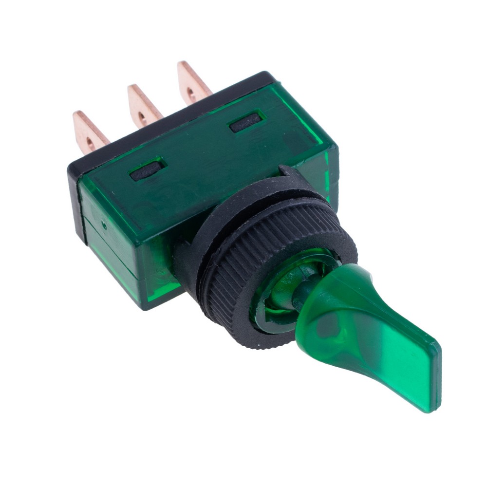 Тумблер зелений ON-OFF із підсвічуванням 12V/20A, ASW-14D green lamp