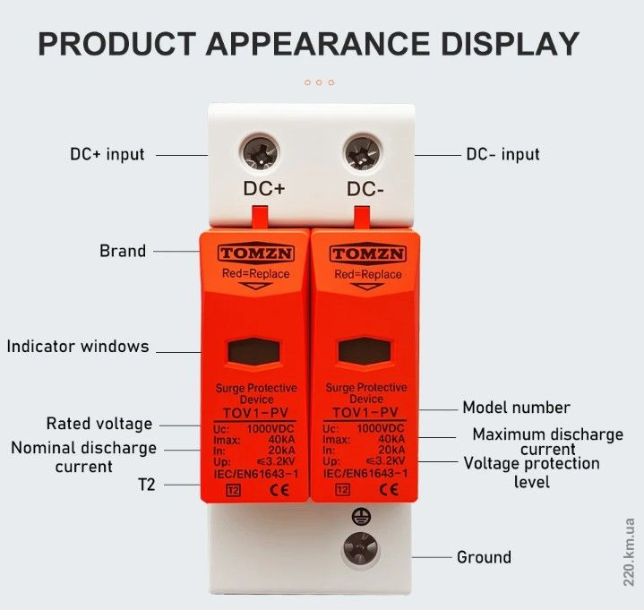 Пристрій захисту від імпульсних перенапруг "DC" 2P DC TOV1-PV 600V TOMZN