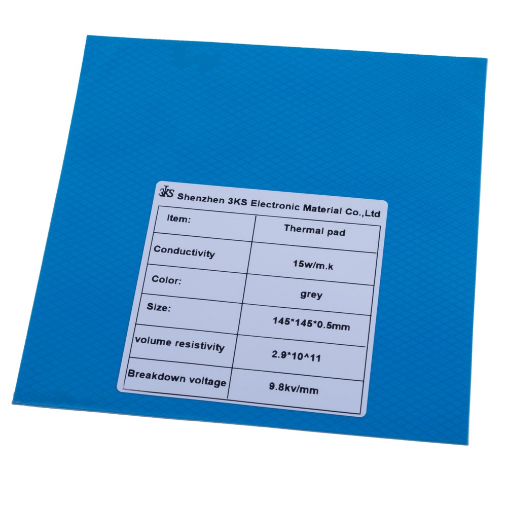 Термопрокладка 0.5mm, 145x145mm, 15W/m.k. колір: сірий 3KS