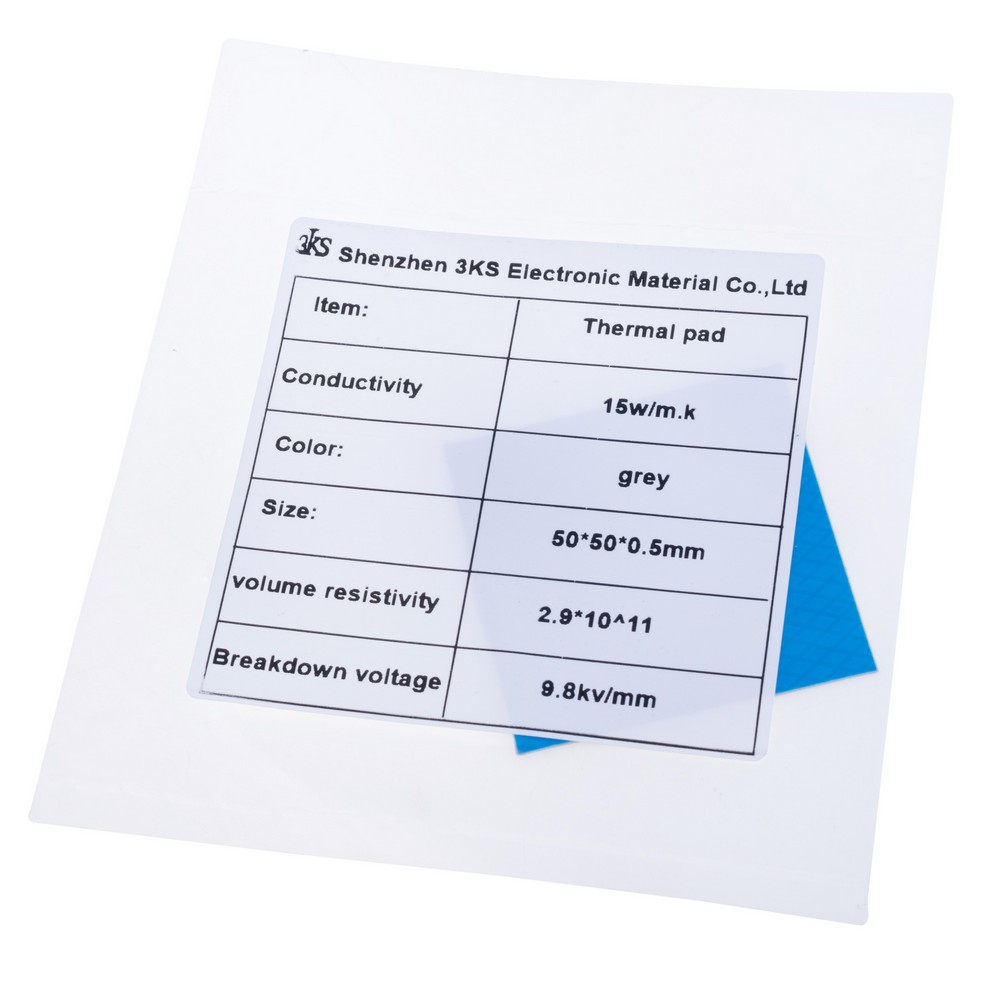 Термопрокладка 0.5mm, 50x50mm, 15W/m.k. колір: сірий 3KS Термопрокладка 0.5mm, 50x50mm, 15W/m.k. колір: сірий 3KS