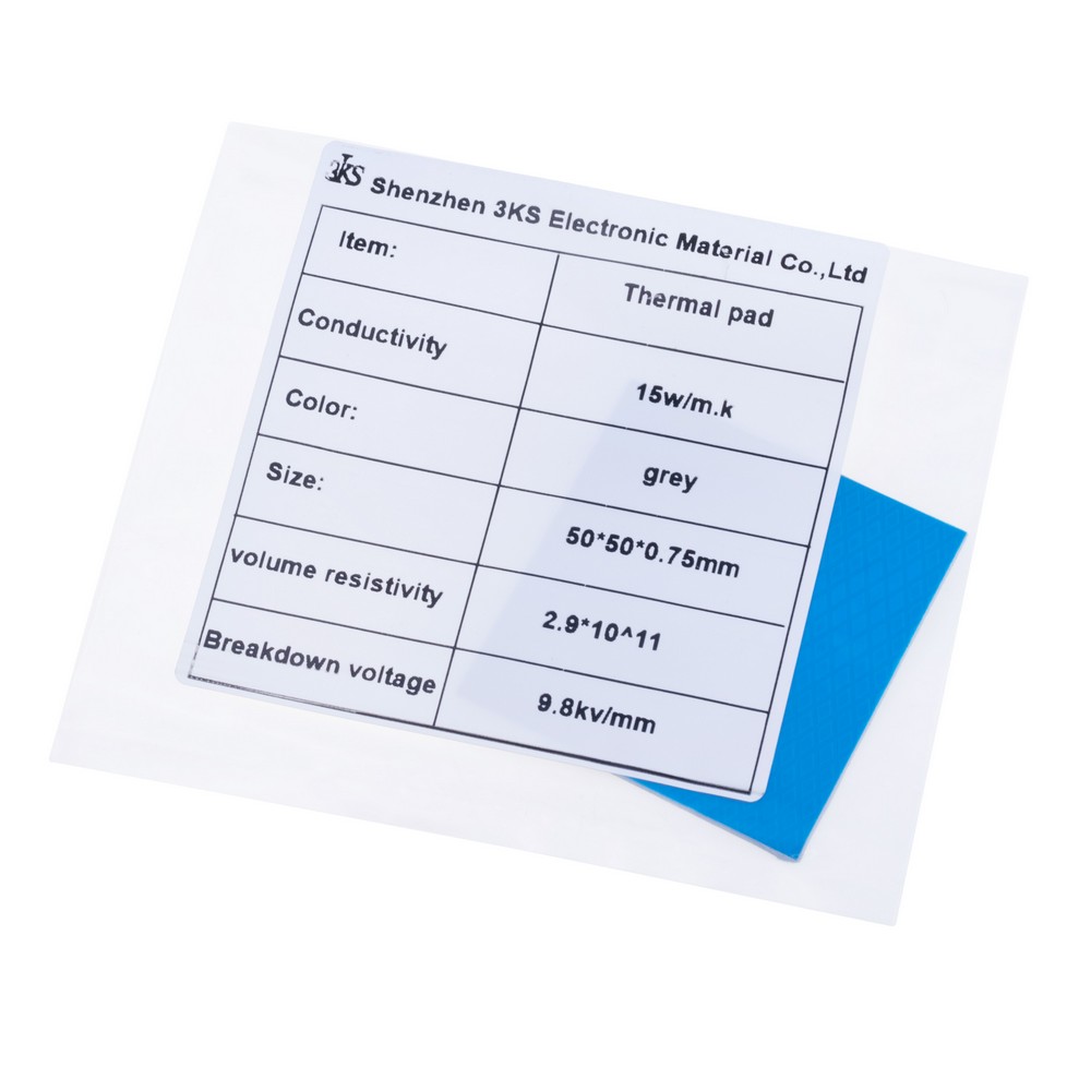 Термопрокладка 0.75mm, 50x50mm, 15W/m.k. колір: сірий 3KS